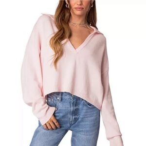 Edikted Light Pink V-Neck Sweater